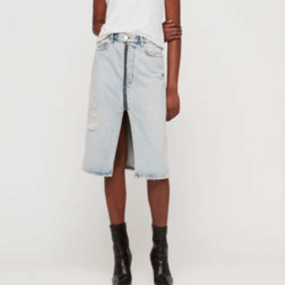 All Saints Mabel Denim Long Skirt with half zip, size 4, NWT
